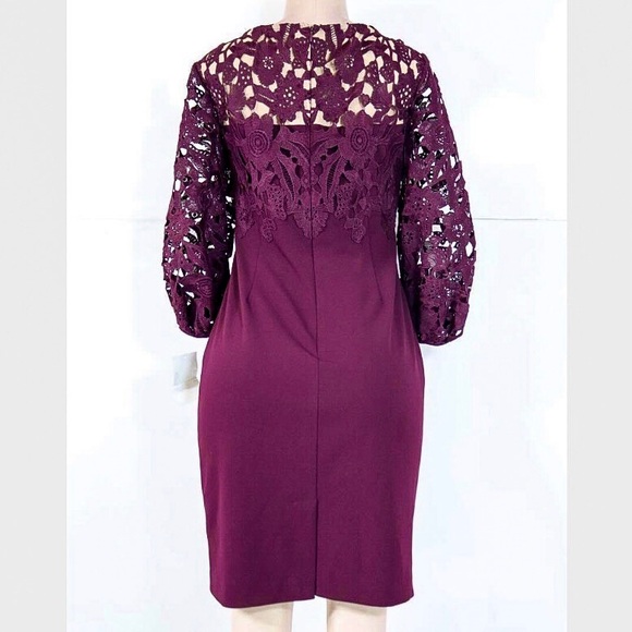 RALPH LAUREN Plum Wine Puff Sleeve Lace Top Pencil Dress Hidden Zipper Sz 4 NWT - Picture 2 of 7